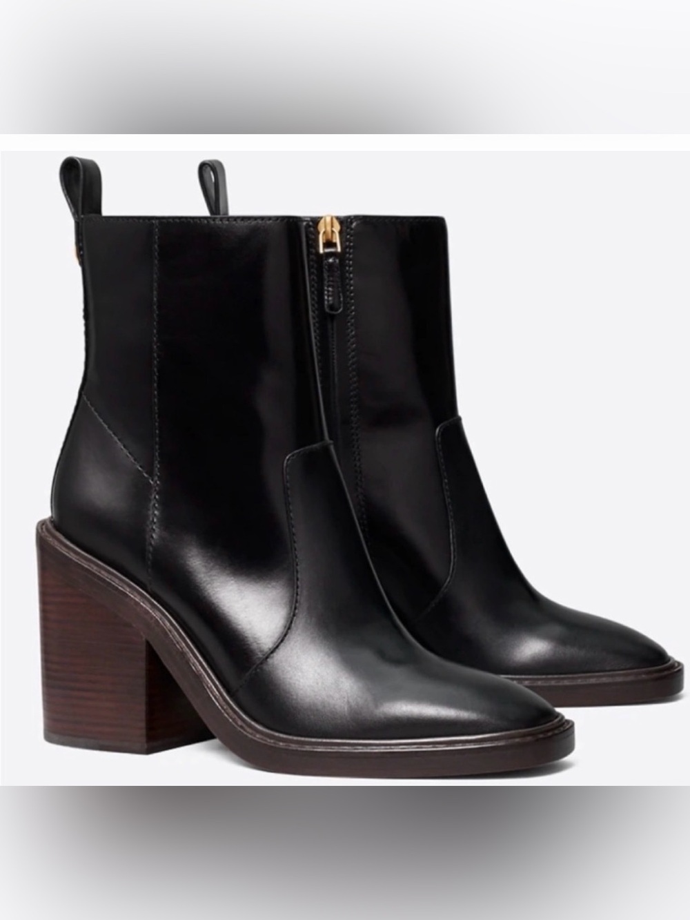 Tory Burch Black Leather Block Heel Ankle Boots - size 8 Women